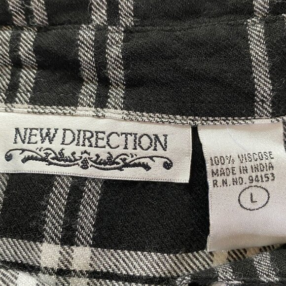New Direction Black and White Plaid Button-Down Shirt Size L Grunge Western - Picture 3 of 11